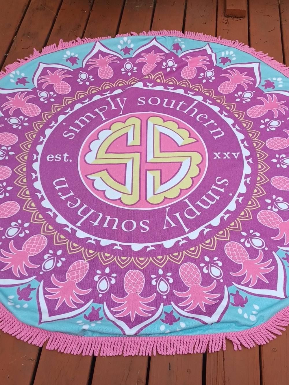 Simply Southern round terrycloth fringed beach towel boho preppy summer vacation